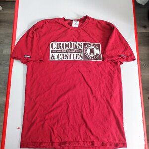 Crooks & Castles short sleeve T-shirt burgundy with graphic design men's size L
